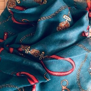 Chic Teal and Red Patterned Scarf